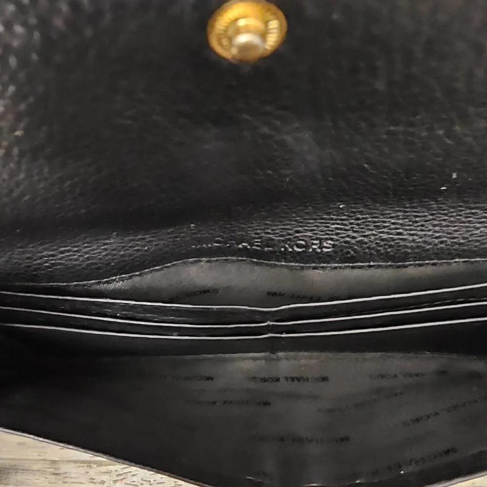 Michael Kors Jet Set Soft Pebbled Leather Travel Large Black Flat Wallet